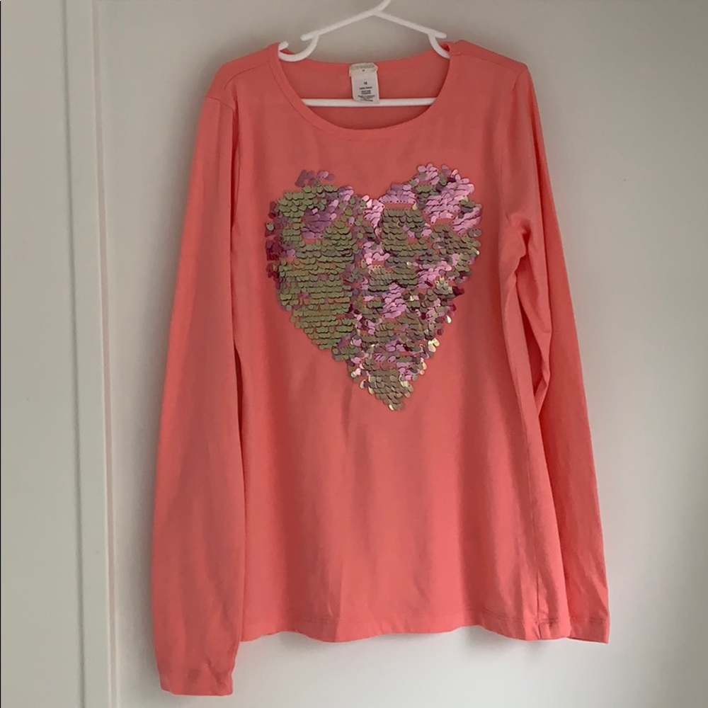 CrewCuts Girls Pink Sequin Heart Shirt Size 12